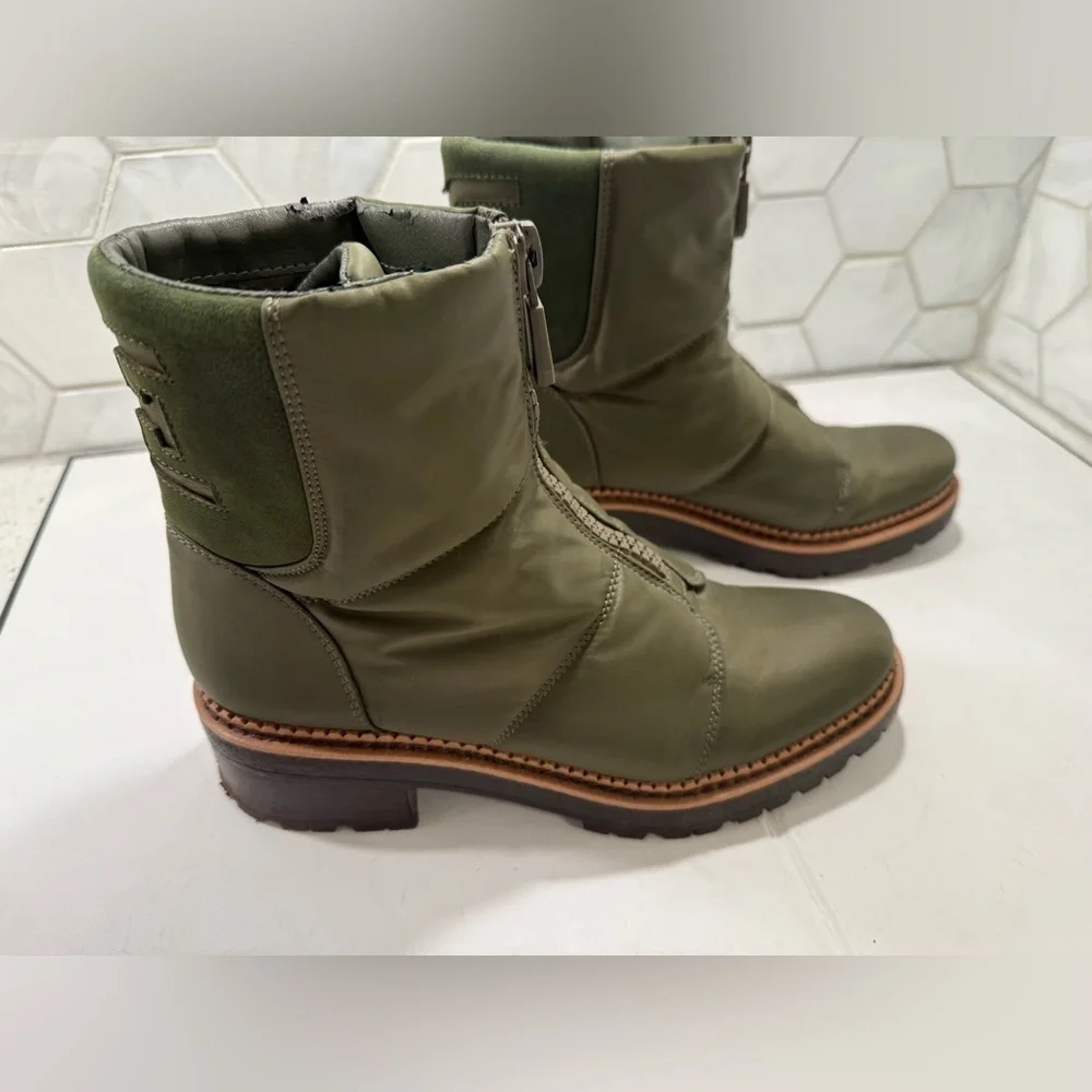 Sam Edelman Jalissa Army Green Waterproof Puffer Boots Leather & Fabric Size 6.5